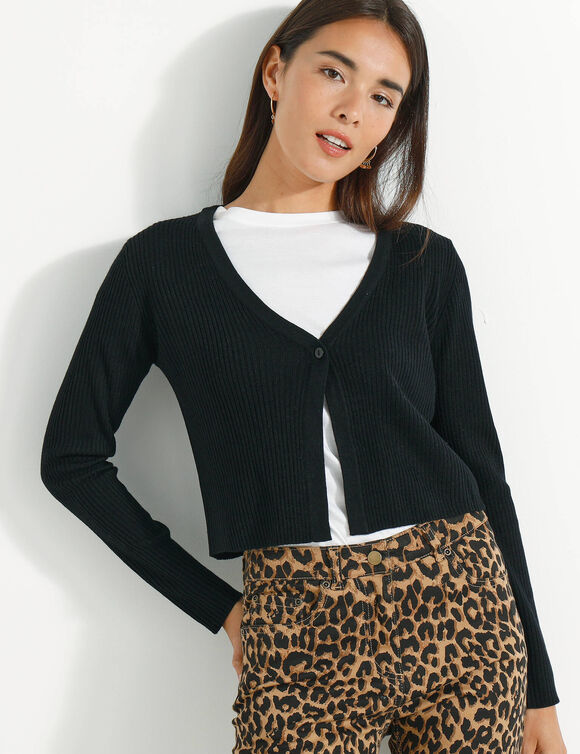 Gilet boléro, maille côtelée (noir)
