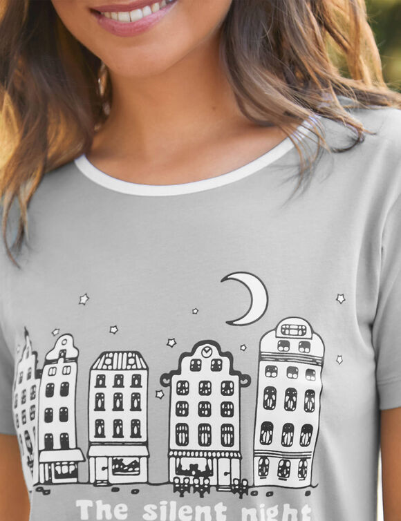 Pyjama pantacourt imprimé ville étoilée (gris)