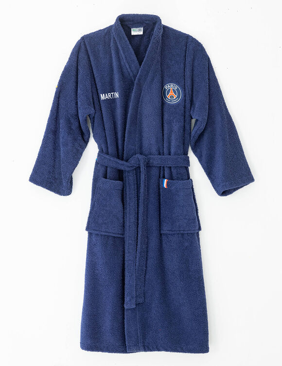 Badjas voor volwassenen in badstof met kimonokraag PSG®, personaliseerbaar (blauw)