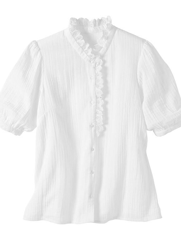 Chemisier manches courtes uni, gaze de coton (blanc)