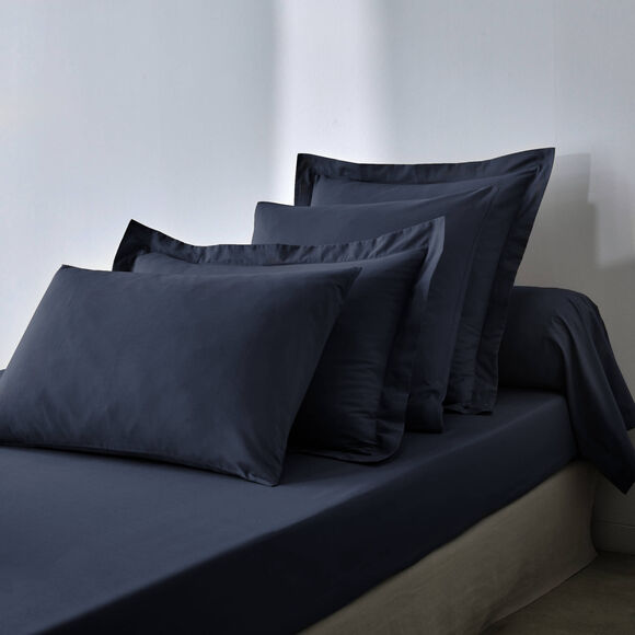 Drap-housse uni coton 57 fils/cm&sup2; - bonnet 32 cm (bleu encre)