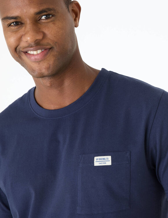 T-shirt poche uni col rond manches courtes    (marine)