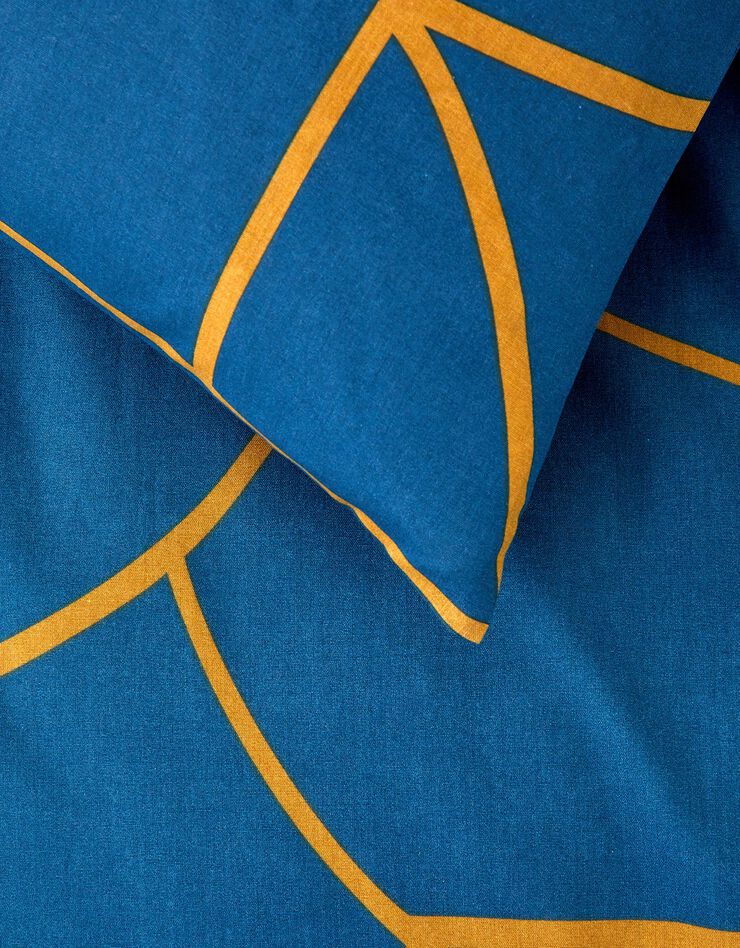 Linge de lit Geoffroy en coton à motifs graphiques (bleu paon)