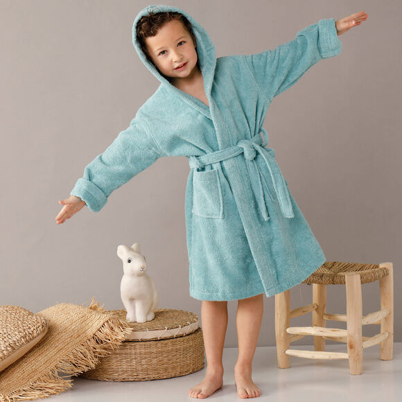 Peignoir enfant éponge bouclette à capuche (vert d'eau)