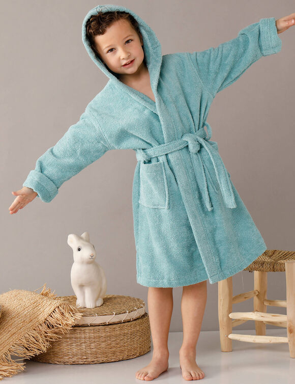 Peignoir enfant éponge bouclette à capuche (vert d'eau)