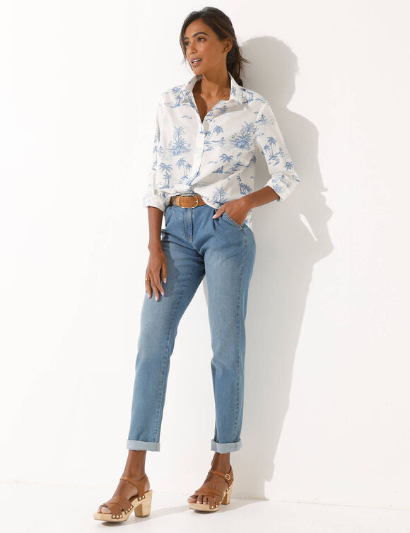 Chemise imprimé toile de jouy (blanc / bleu)