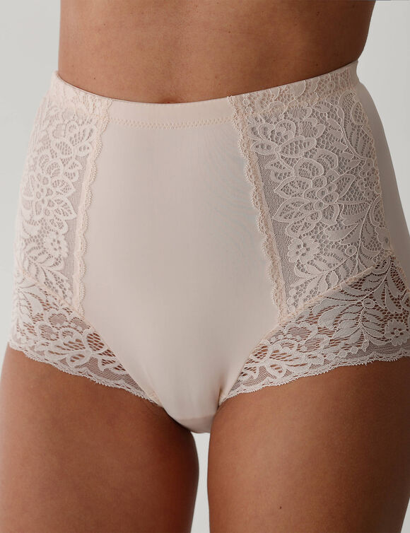 Afslankende gaineslip met kanten buikpand - steungevend (nude)