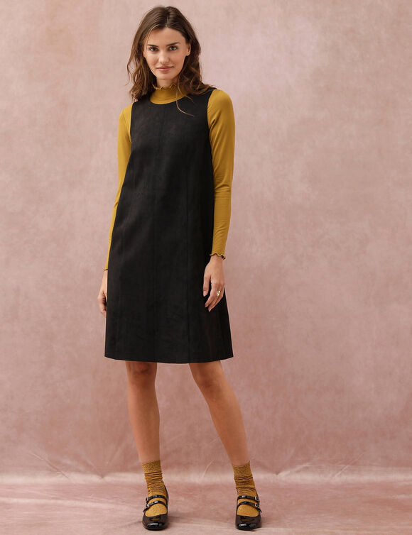 Robe chasuble &eacute;vas&eacute;e, sans manches, su&eacute;dine douce (noir)