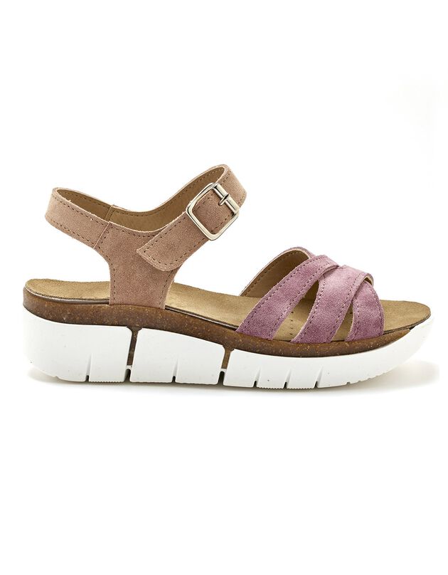 Leren sandalen met veelkleurige riempjes - comfortbreedte (roze)