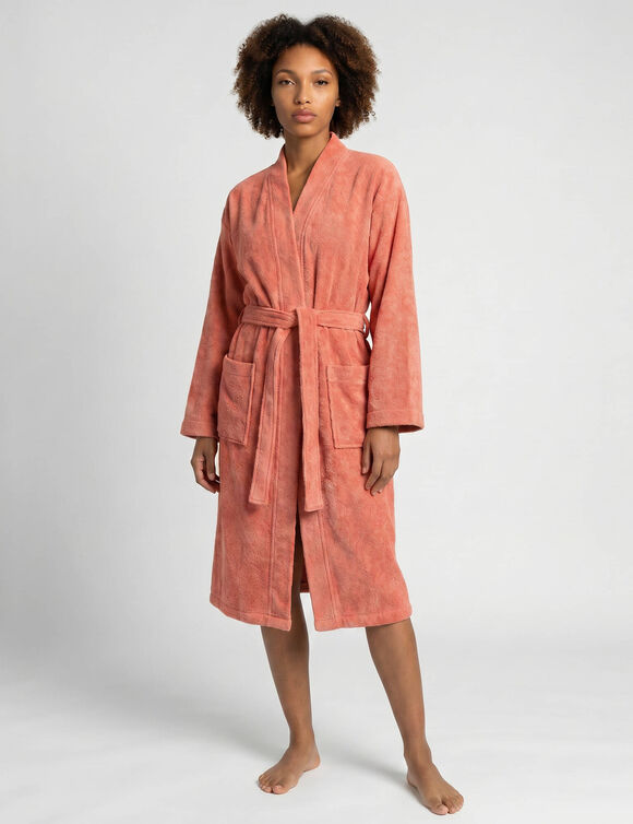 Peignoir mixte adulte col kimono - &eacute;ponge bouclette 380 g/m&sup2; (tomette)
