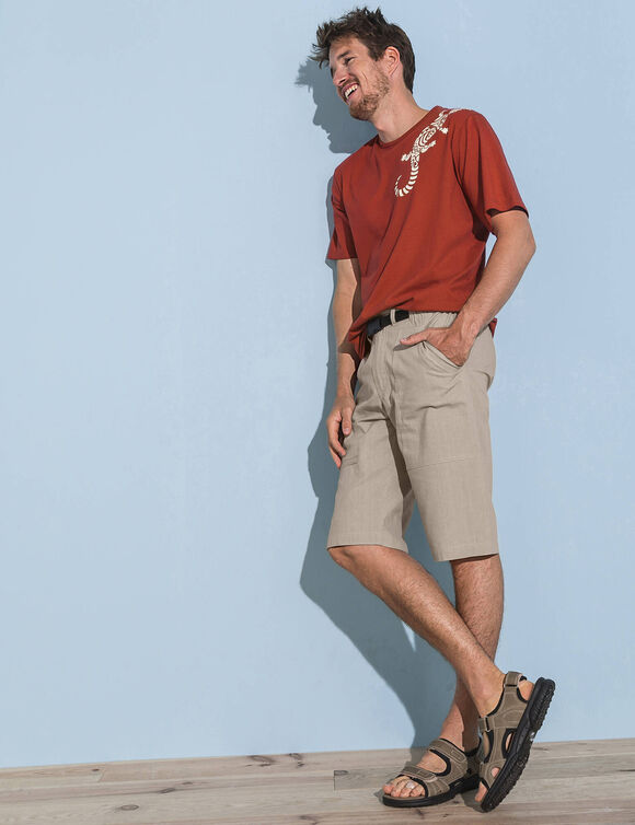 Bermuda met 3/4-elastische tailleband + bijpassende ceintuur (zandkleur)