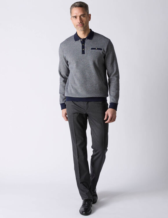 Polo bicolore maille chaude, manches longues (marine)
