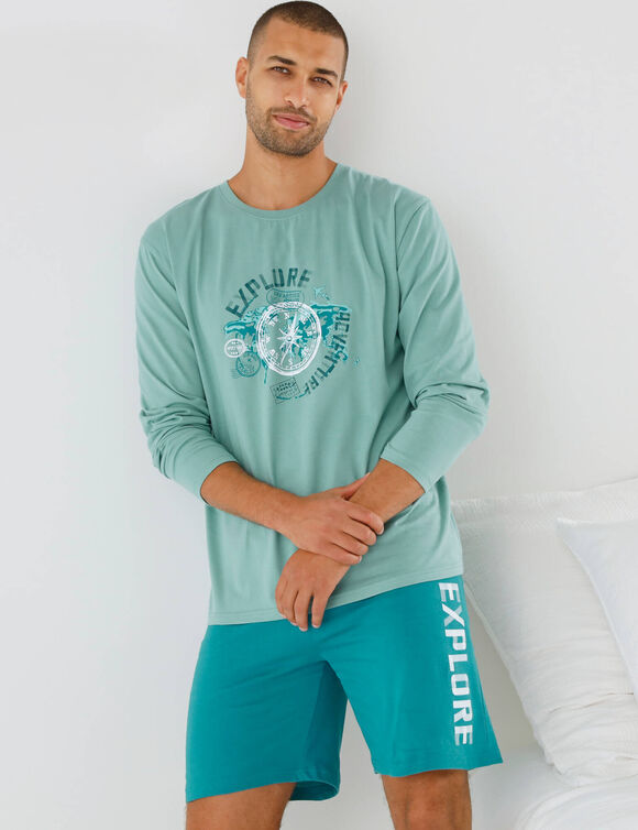 Short pyjama uni avec motif  (turquoise)