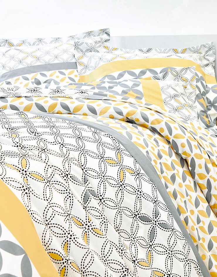 Linge de lit Marlow en coton motifs géométriques (gris / jaune)