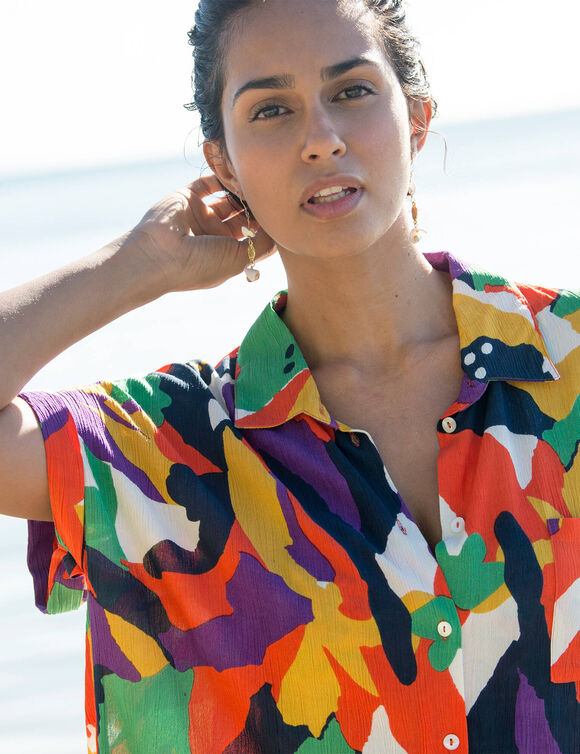 Robe de plage imprimée, crépon (multicolore)