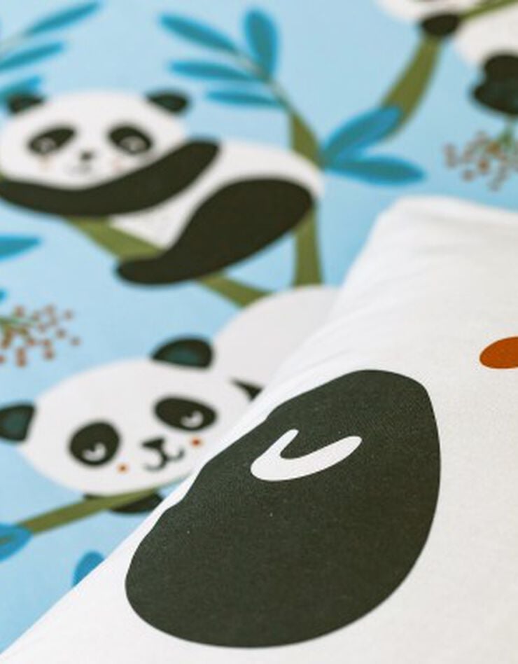 Bedlinnen voor kinderen Tao, met Panda motieven, in biologisch katoen (lichtblauw)