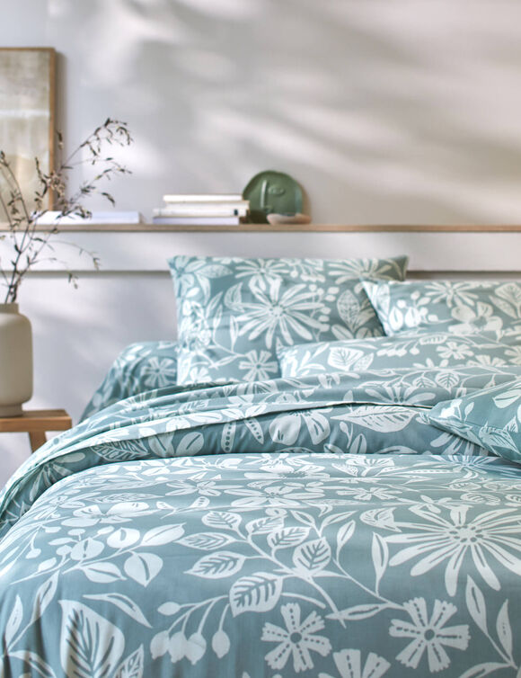Bedlinnen Céline, in katoen met bloemenprint (eucalyptus)