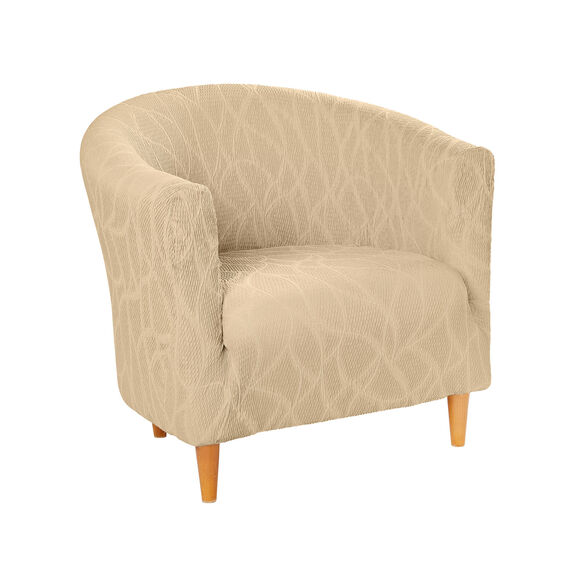 Housse extensible motif jacquard "serpentins" spéciale fauteuil cabriolet  (beige)
