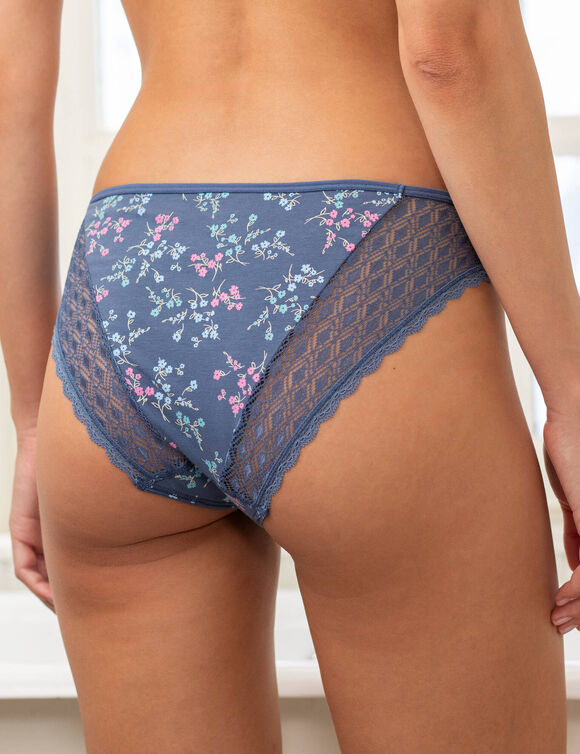 Culotte midi coton dentelle imprim&eacute; bouquet Coria - lot de 2 (ardoise)
