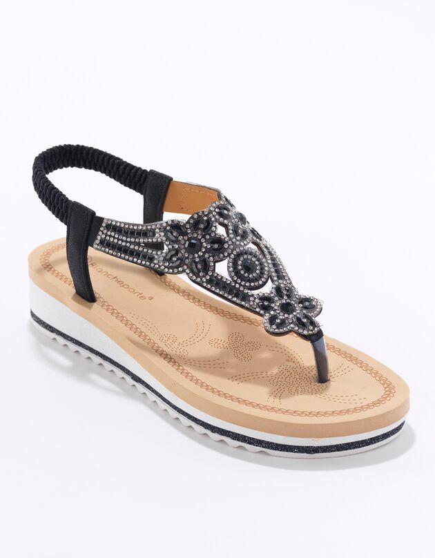 Teensandalen, pasje met stras en parels (zwart)