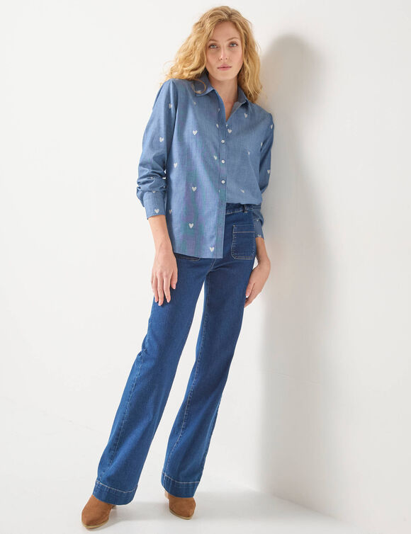 Bloes in chambray met knoopsluiting en hartjesprint (bleached)