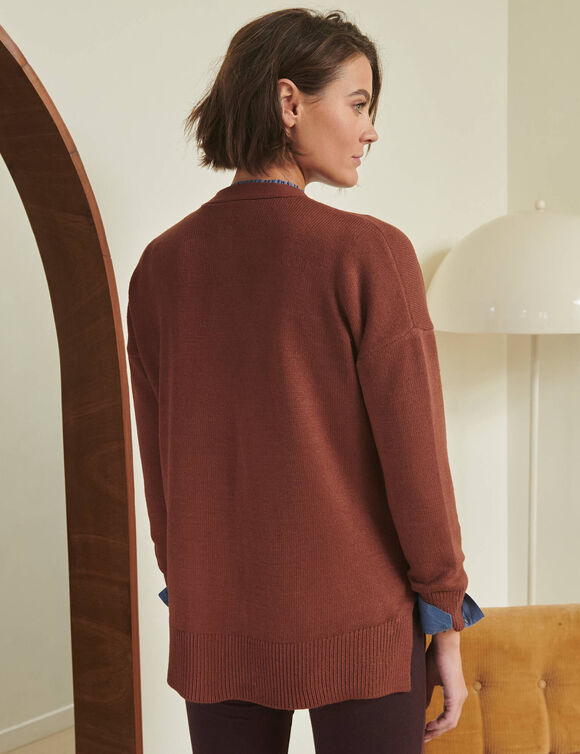 Gilet long boutonn&eacute;, volume loose (noisette)
