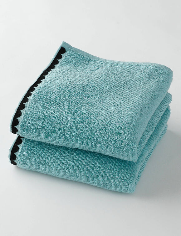 Serviettes de bain finition broderie fantaisie - 420g/m2 (lagon)