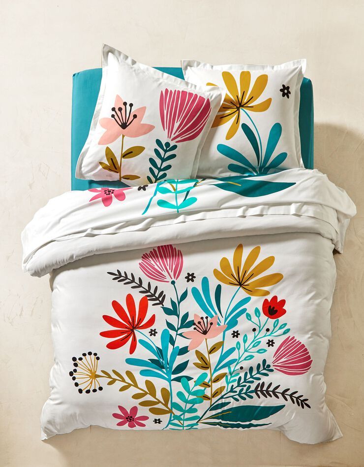 Linge de lit Garden coton imprimé bouquet fleuri (blanc)