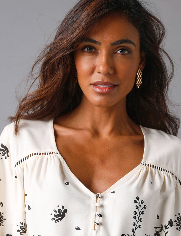 Tunique imprimée manches 3/4 (écru / noir)