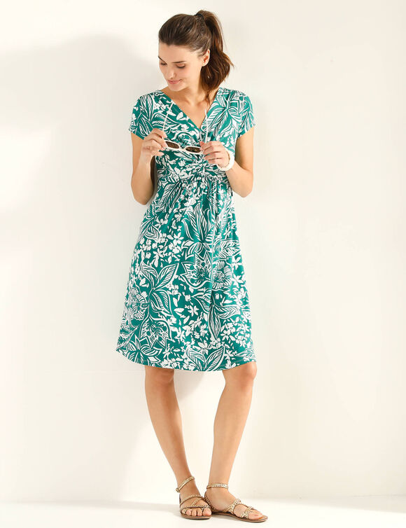 Robe nou&eacute;e courte imprm&eacute;e (groen / wit)