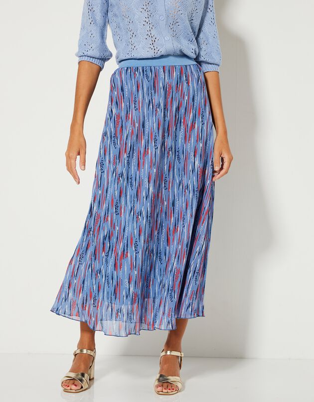 Lange, uitlopende rok met etnische print, voile (blauw / marine)