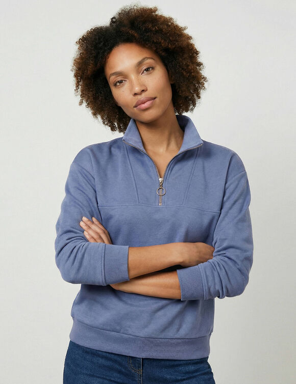 Sweat col montant zipp&eacute; en molleton gratt&eacute; (bleu lavande)