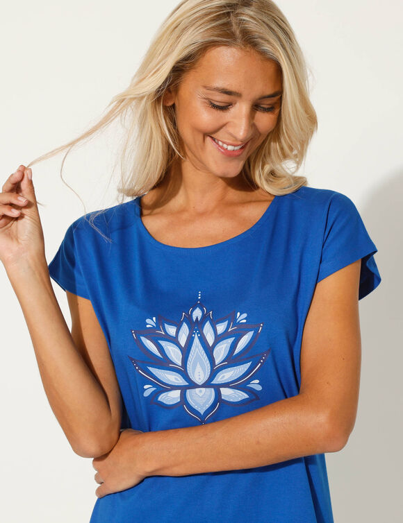 T-shirt tunique, imprimé placé (bleu / ciel)