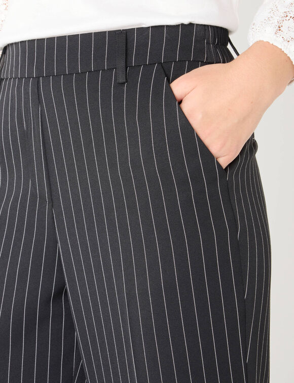 Pantalon élégant droit, rayé (noir / blanc)