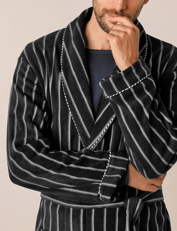Robe de chambre maille polaire (rayé gris)