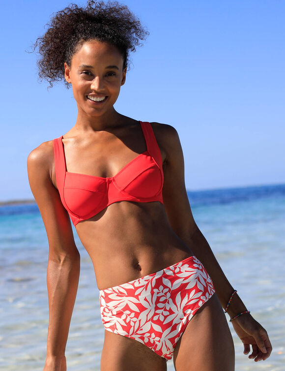 Bas de maillot de bain taille haute imprim&eacute; Linao (grenadine / &eacute;cru)