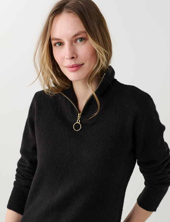 Pull col camionneur zipp&eacute;, maille moelleuse (noir)
