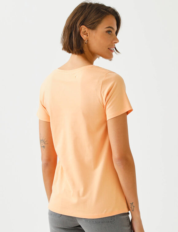 T-shirt col V imprim&eacute; dor&eacute; (p&ecirc;che)