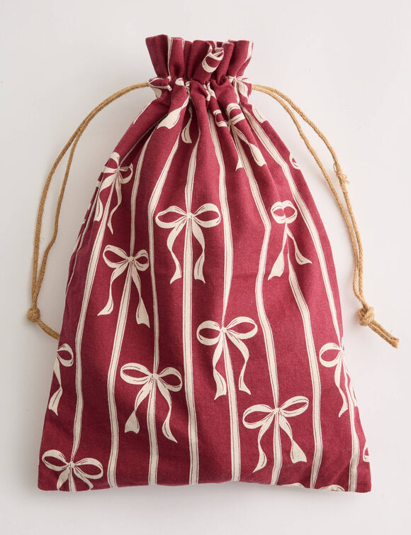 Stoffen zakje met strikmotief - set van 2 (naturel/rood)