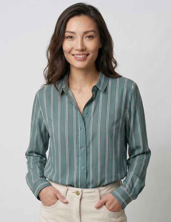 Gestreepte blouse met knopen en gestreepte print (eendenblauw)