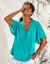 T-shirt met V-hals in macramé en linnenaspect (turkoois)