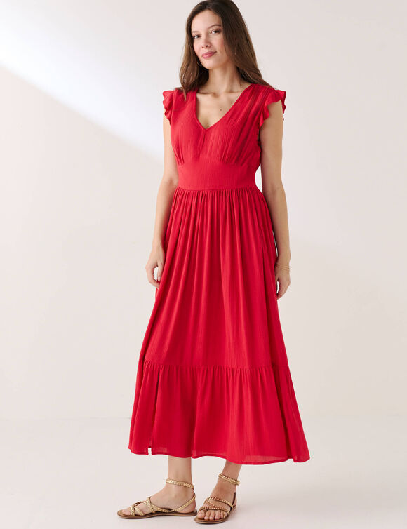 Robe longue unie sans manches  (rouge)