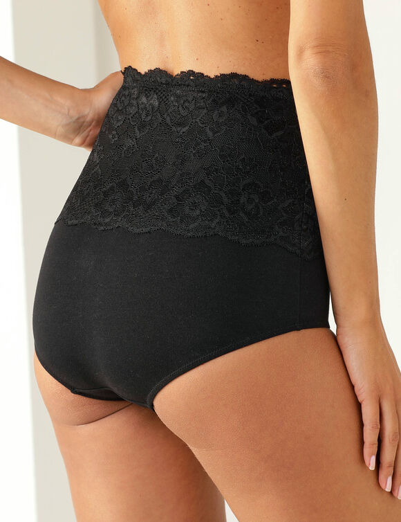 Culotte coton et dentelle taille super haute (noir)