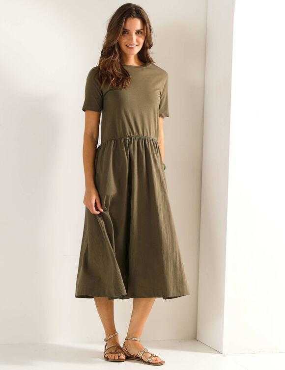 Robe bi-mati&egrave;re, manches courtes (kaki)