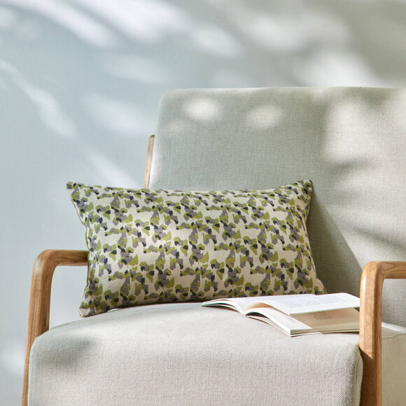 Coussin imprimé tacheté (naturel / vert)