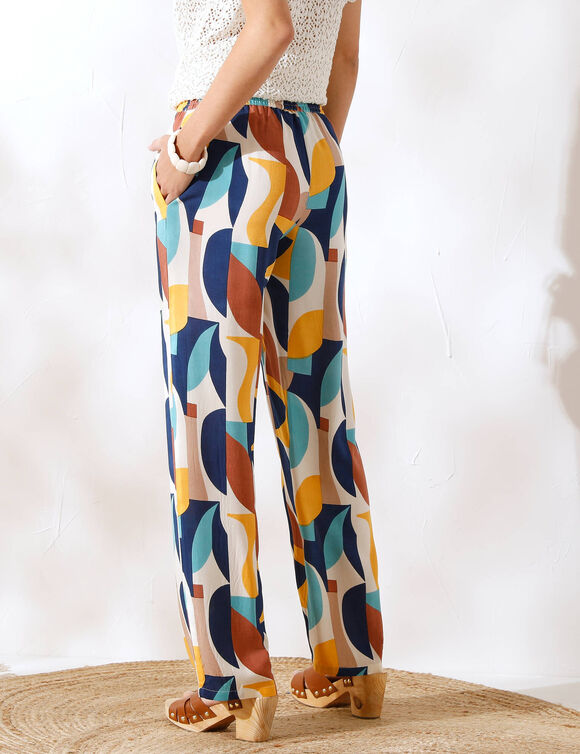 Ruime, soepele en bedrukte broek, ruim model (blauw / beige)