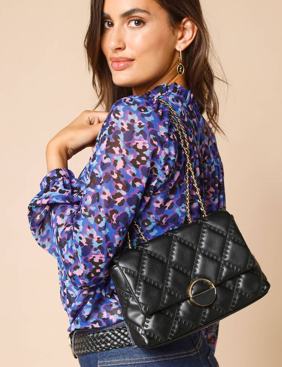 Sac matelass&eacute; bandouli&egrave;re cha&icirc;ne (noir)