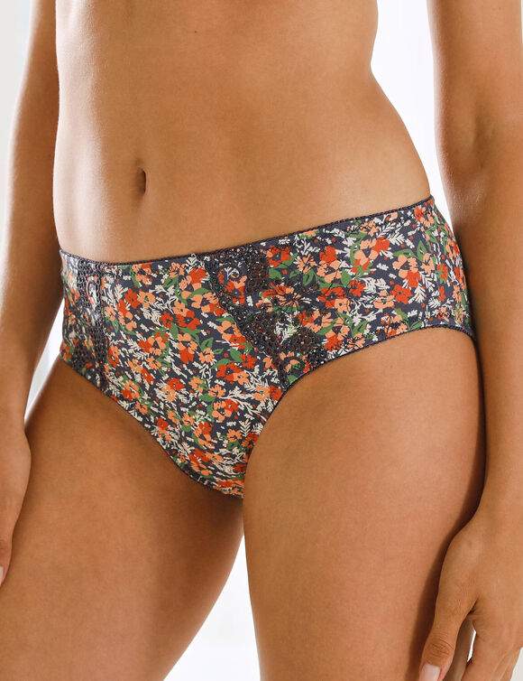 Geborduurde slip in katoen Olbia met bloemenprint - set van 2 (marine)