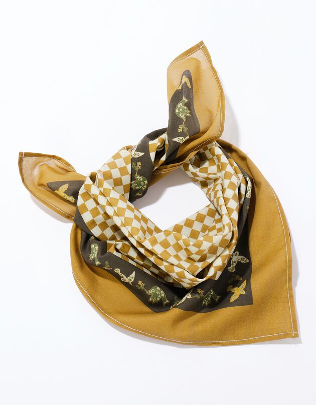 Foulard fabriqué en France imprimé géométrique, 70 x 70 cm  - coton (kaki)