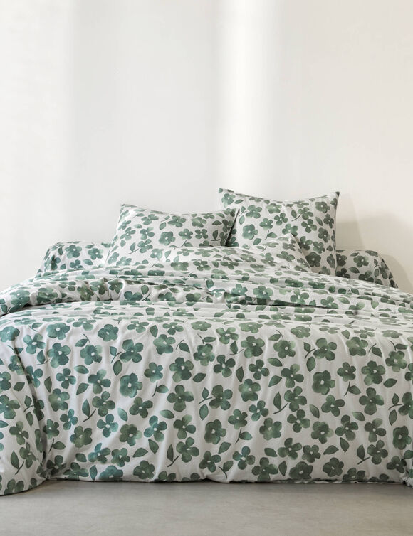 Bedlinnen Petunia in bedrukt flanel (amandel groen)